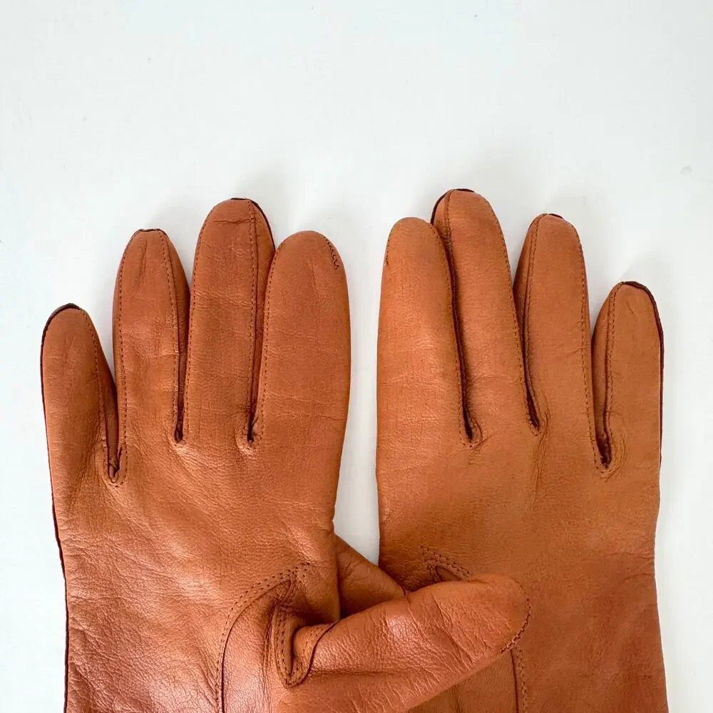 Astor One Soft Leather Gloves Cognac Brown Size 6.5
